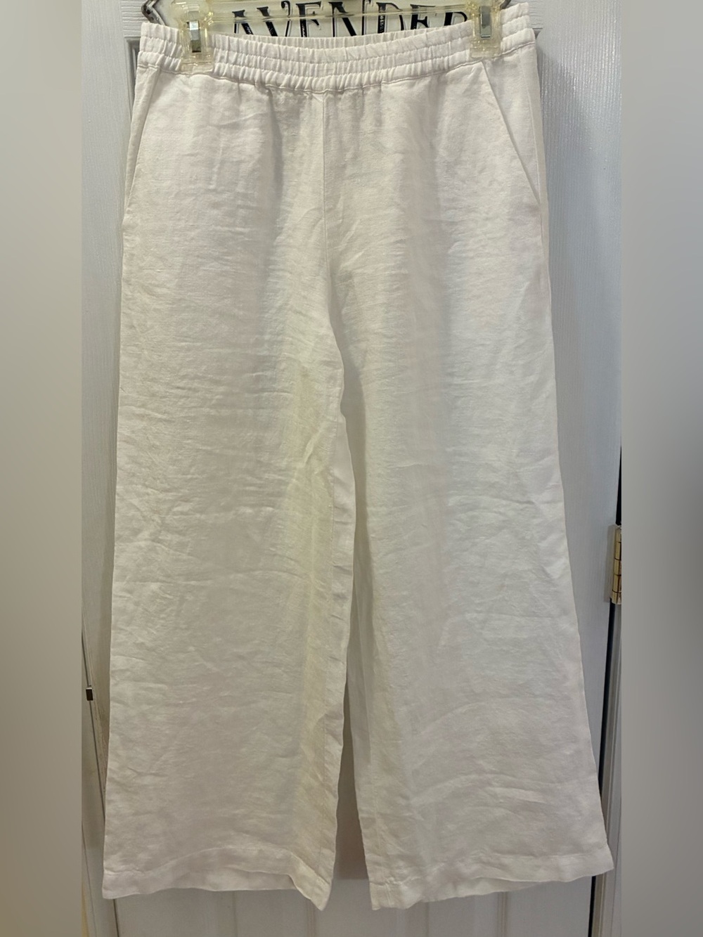 Cropped White Wide-Leg Linen Blend Pants
